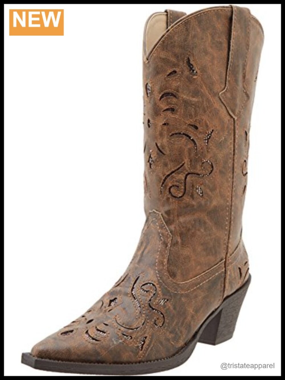 Roper Glitter Underlay Boot Women's Mid-Calf Snip Toe Block Heel Pull On